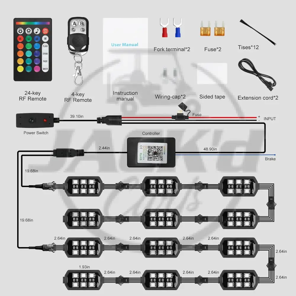 12 Pcs Motorcycle LED Light Kit, APP Control RGB Motorcycle LED Lights 16 Million Color Dual Remote Brake Light Music Mode IP68 Waterproof Motorcycle Lights with Power Switch