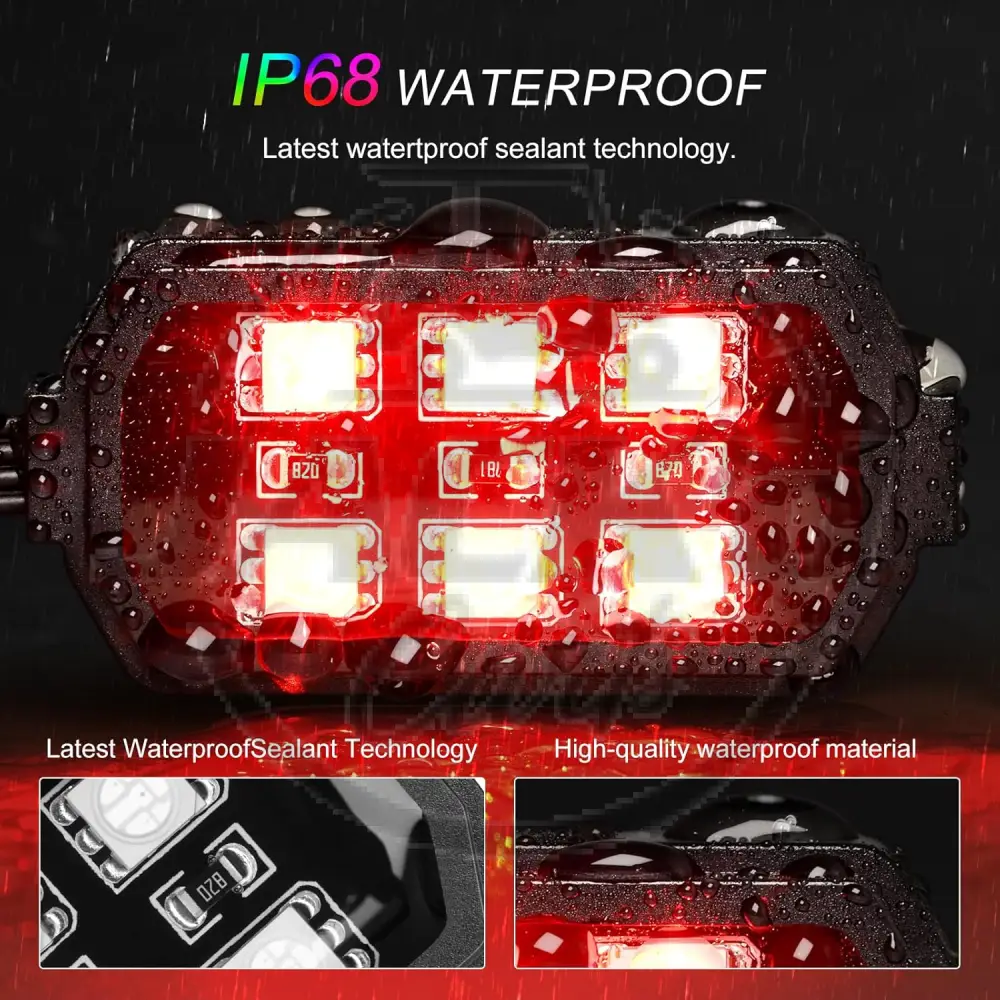 12 Pcs Motorcycle LED Light Kit, APP Control RGB Motorcycle LED Lights 16 Million Color Dual Remote Brake Light Music Mode IP68 Waterproof Motorcycle Lights with Power Switch - Image 4
