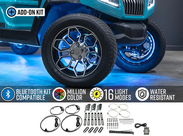 LED Glow 4pc Add-On Wheel Ring Lighting Kit for Bluetooth Golf Cart Underbody Kits - Image 3