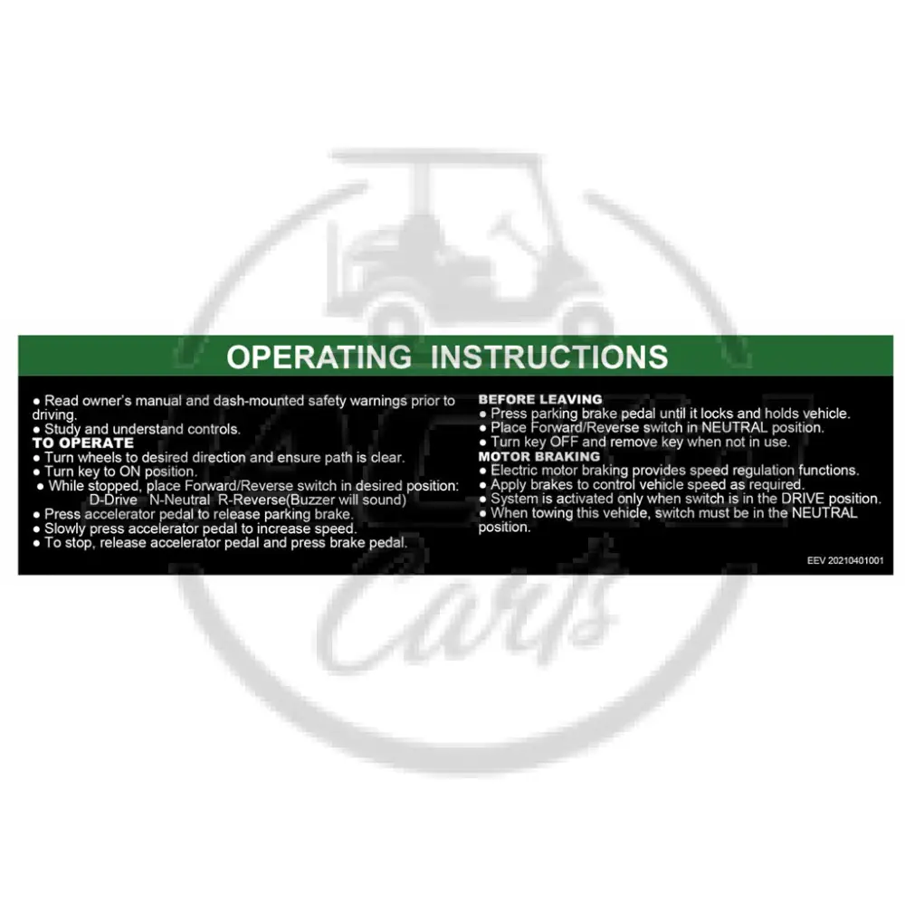Operation Instruction Decal