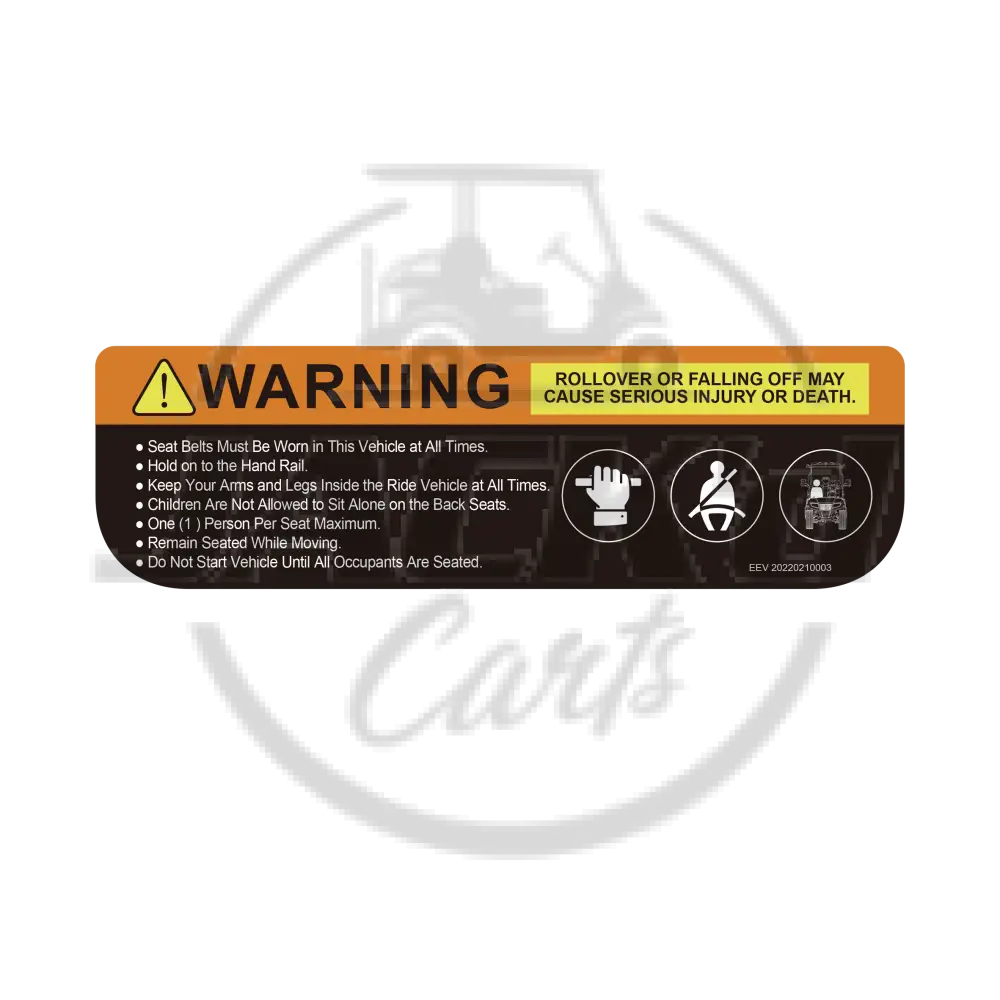 Rear Seat Occupant Warning Decal